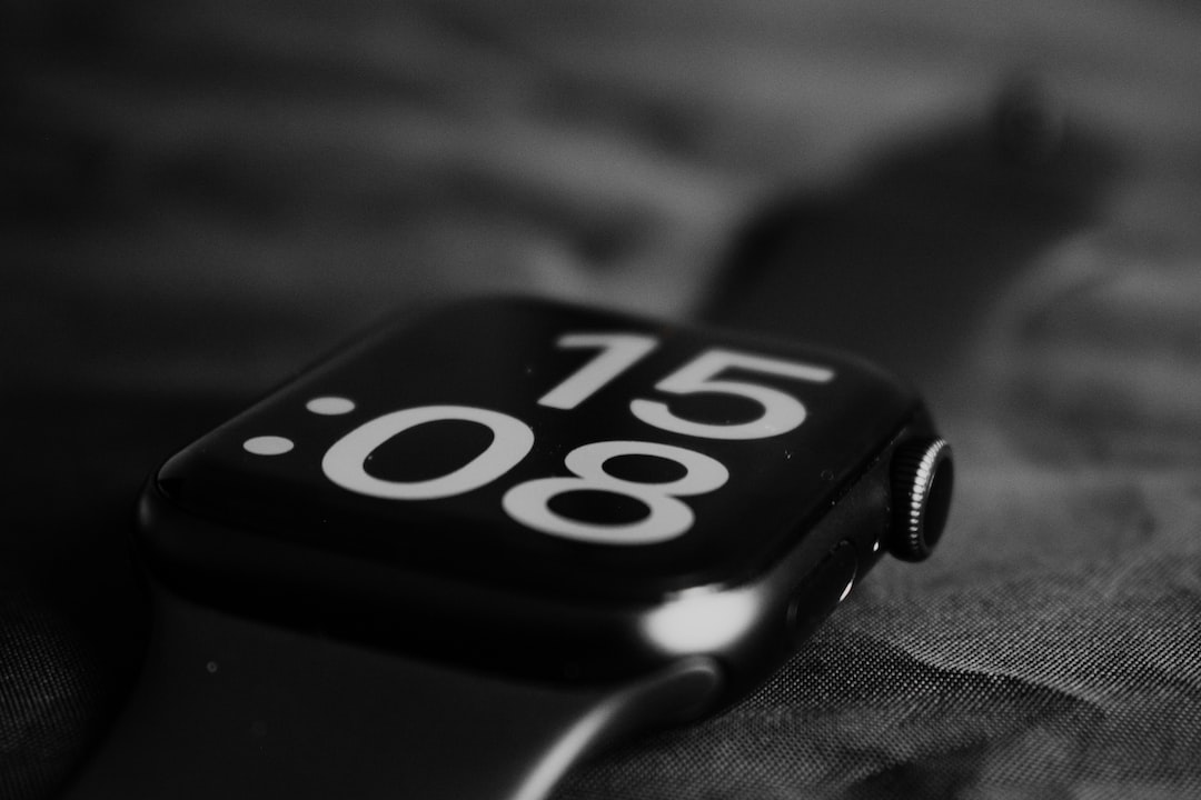 a black and white photo of an apple watch