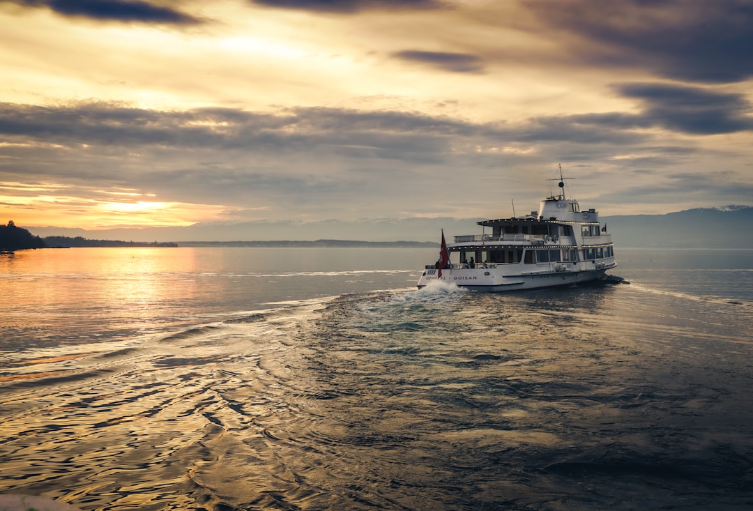 a large boat traveling across a large body of water