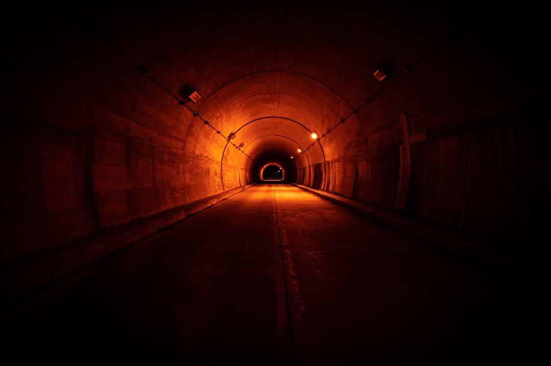 tunnel with light turned on during night time